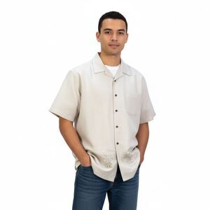 Jantzen XL Tan Embroidered Palm Button-Up Shirt